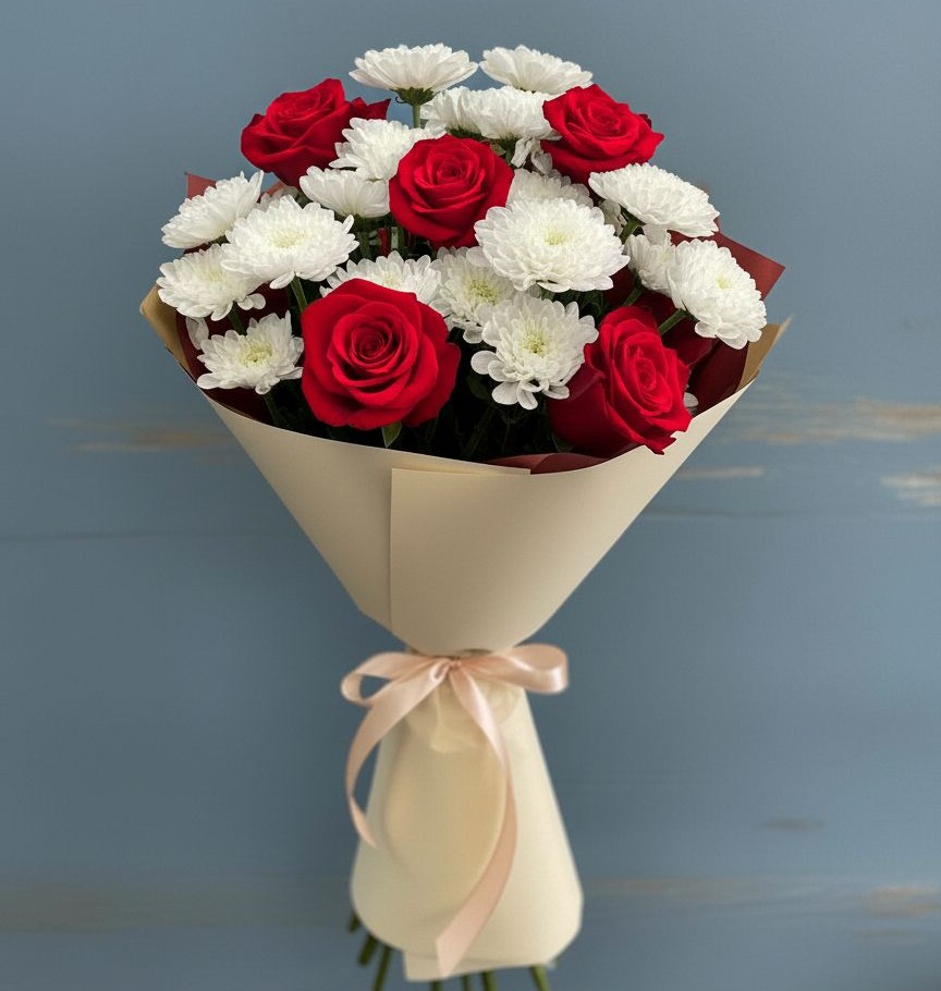 Букет цветов из: Розы и Хризантемы в Озерах