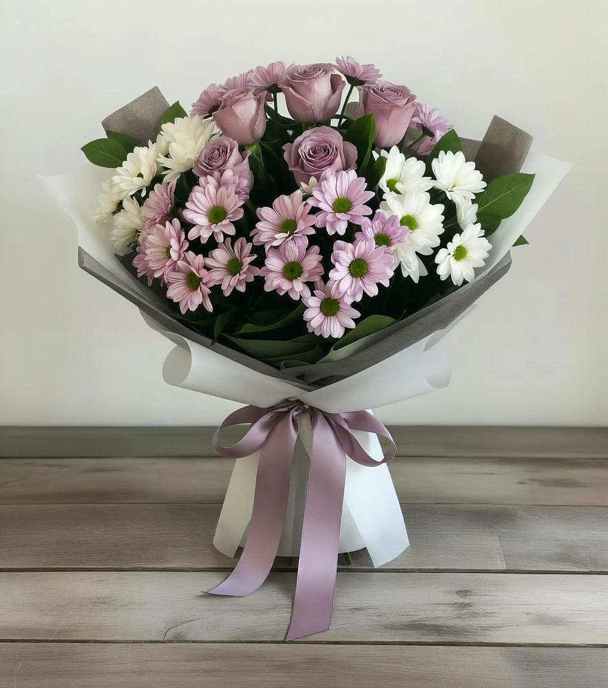 Букет цветов из: Хризантемы и Розы в Озерах