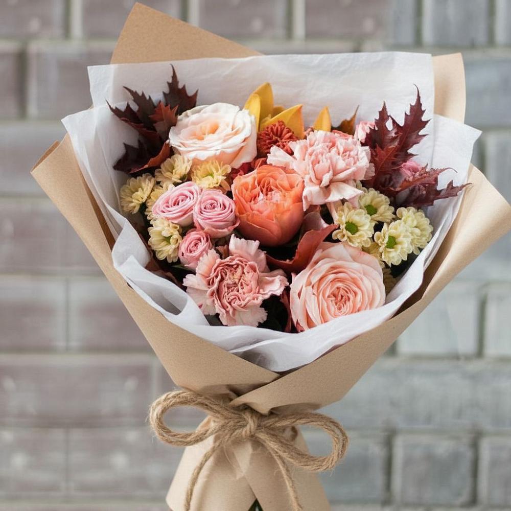 Букет цветов из: Гвоздики, Хризантемы и Розы в Озерах