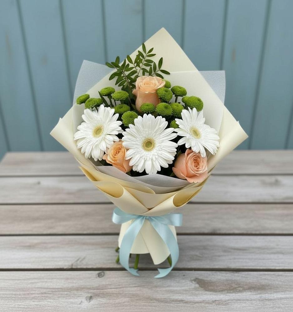 Букет цветов из: Герберы, Розы и Хризантемы в Озерах