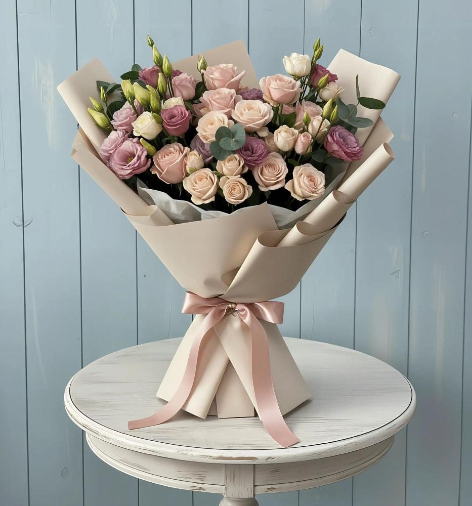 Букет цветов из: Розы и Лизиантусы в Озерах