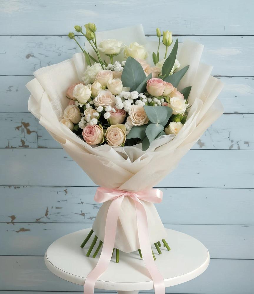 Букет цветов из: Розы и Лизиантусы в Озерах