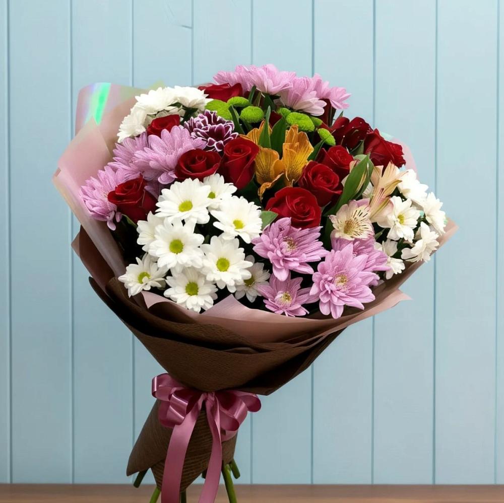Букет цветов из: Розы, Хризантемы и Альстромерии в Озерах