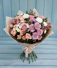 Букет цветов из:  Хризантемы, Розы и Альстромерии в Озерах