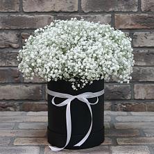 Цветочная композиция из Гипсофила в шляпной коробке в Озерах