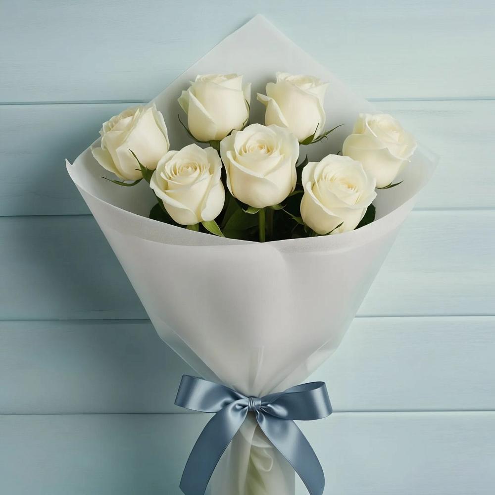 Букет 7 Белых роз Эдлесс Лав в Озерах
